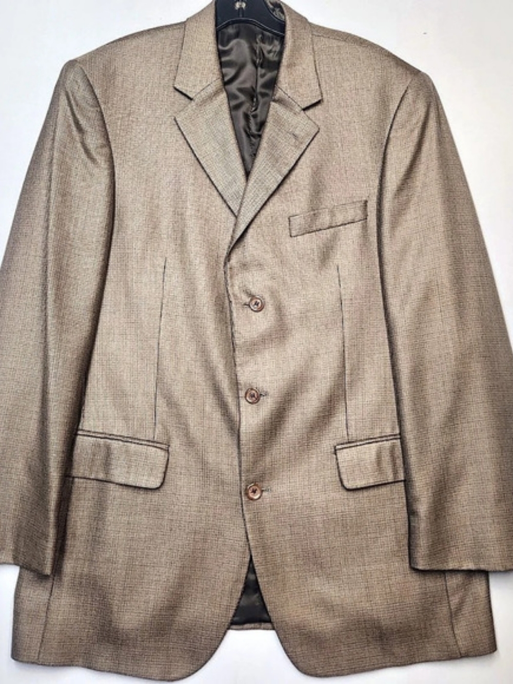 Andrew Fezza Blazer Mens 42L Brown Pattern Silk Super 100s Worsted Wool 3 Button